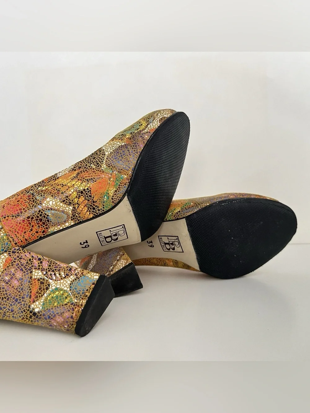 Women's Colorful Pumps Shoes Heels Made in Italy 8.5 Peeptoe Retro Bombshell